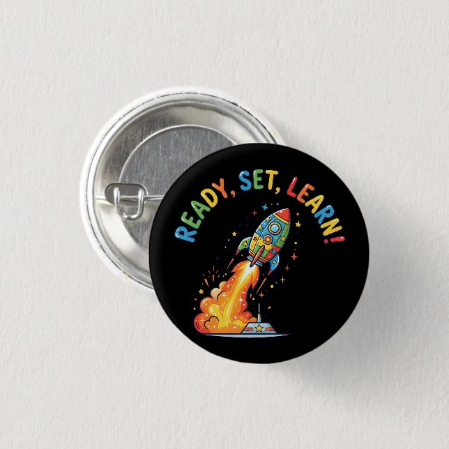 Ready Set Learn Rocket Back to School 3 Cm Round Badge (Front & Back)