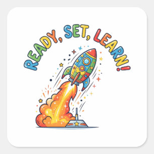 Ready Set Learn Rocket Back to School Square Sticker