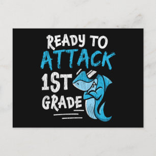 Ready to Attack 1st Grade Shark Back to School Postcard