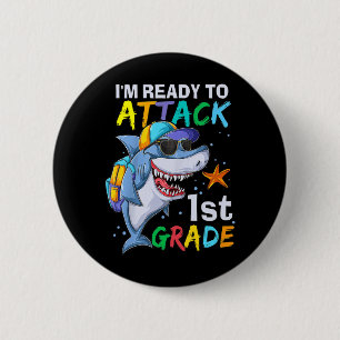 Ready To Attack 1st Grade Shark Back To School Sea 6 Cm Round Badge