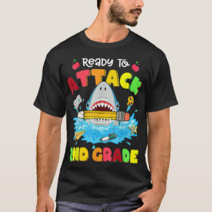 Ready To Attack 2nd Grade Shark Lover Kid Boy Back T-Shirt