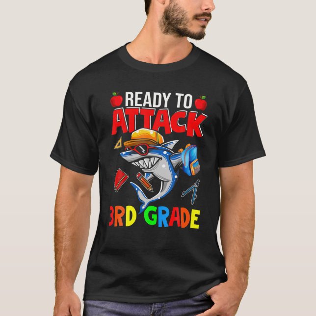 Ready To Attack 3Rd Grade Cute Shark Lover Back To T-Shirt (Front)