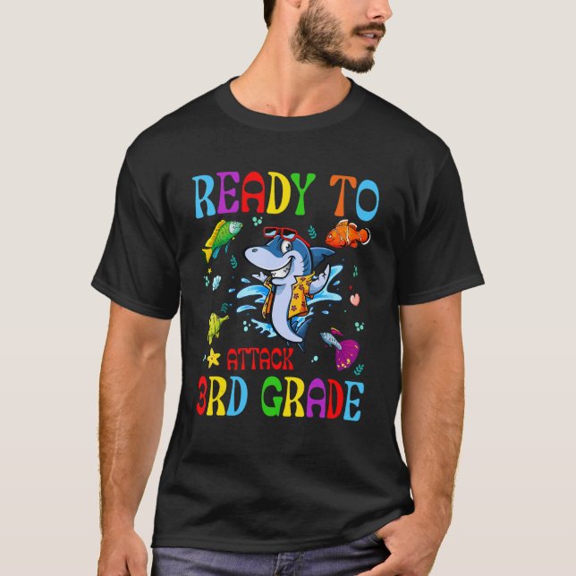 Ready To Attack 3rd Grade Funny Shark Sunglasses S T-Shirt (Front)