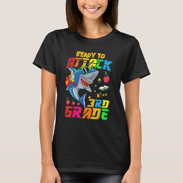 Ready To Attack 3rd Grade Shark Back To School Tea T-Shirt (Front)