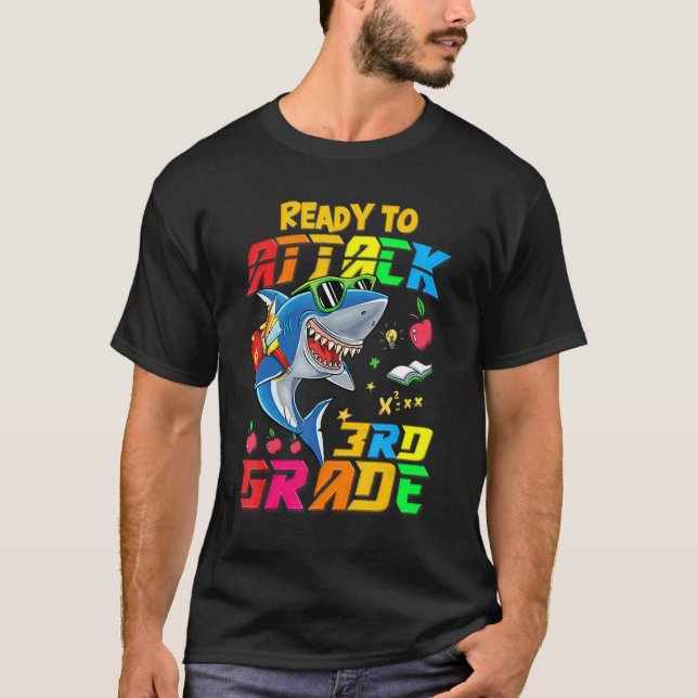 Ready To Attack 3rd Grade Shark Back To School Tea T-Shirt (Front)