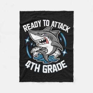 Ready to attack 4th grade shark funny back to fleece blanket