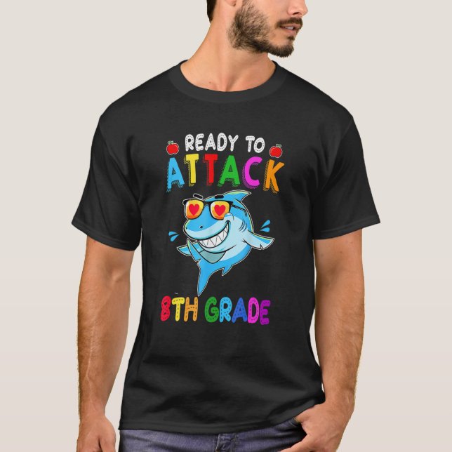 Ready To Attack 8th Grade Shark Back To School Boy T-Shirt (Front)