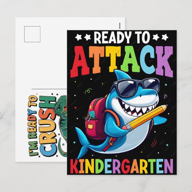 Ready To Attack Kindergarten Shark Back School Fun Holiday Postcard (Front/Back)