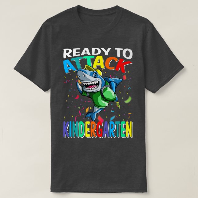 Ready To Attack Kindergarten Shark Back To School T-Shirt (Design Front)