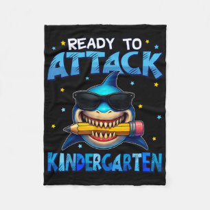Ready To Attack Kindergarten Shark First Day Of Sc Fleece Blanket