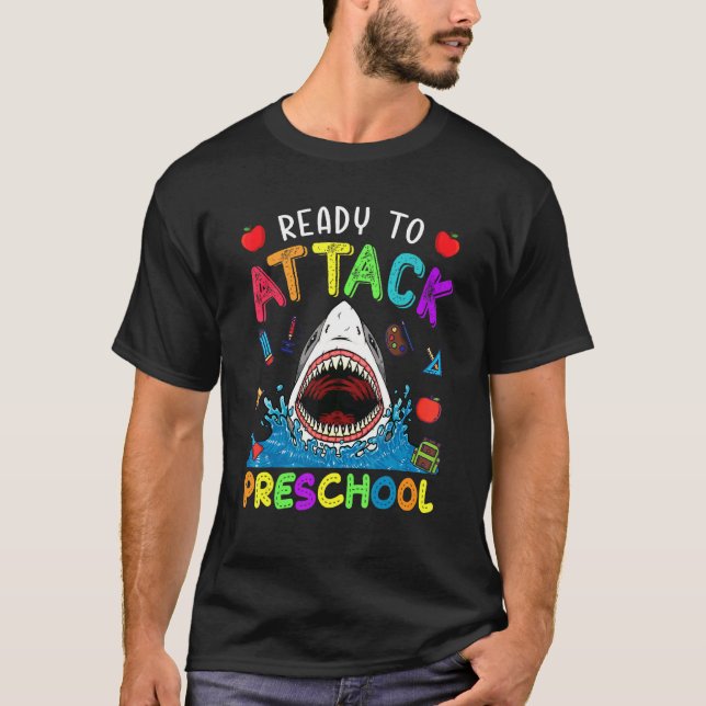 Ready To Attack Preschool Shark Back To School Boy T-Shirt (Front)
