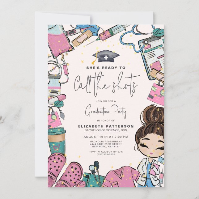 Ready to Call Shots Nurse Graduation Party Invitation (Front)