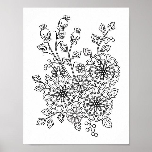 Ready to Colour Fancy Floral Colouring Design Poster (Front)