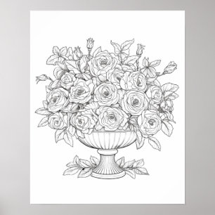  Ready To Colour Roses In A Vase Poster
