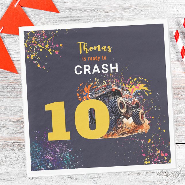 Ready to crash monster fast truck dark birthday napkin (Creator Uploaded)