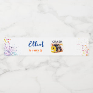 Ready to crash monster truck birthday water bottle label