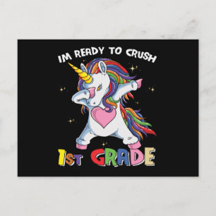 Ready to Crush 1st Grade Cute Unicorn School Kids Postcard