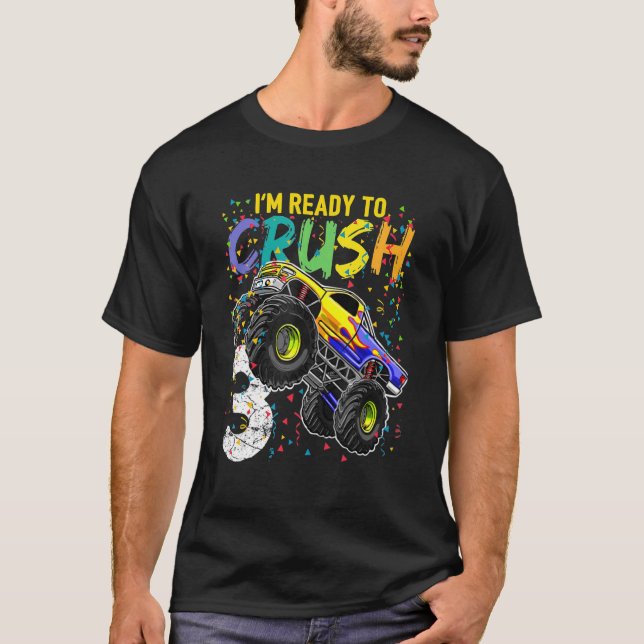 Ready To Crush 3 Monster Truck 3rd Birthday Boys T-Shirt (Front)