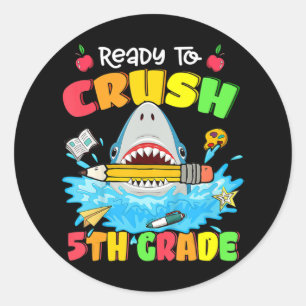 Ready To Crush 5th Grade Shark Back To School Boys Classic Round Sticker