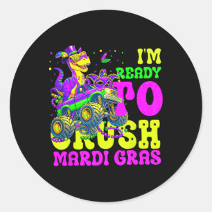 Ready To Crush Mardi Gras Monster Truck Boys Kids Classic Round Sticker
