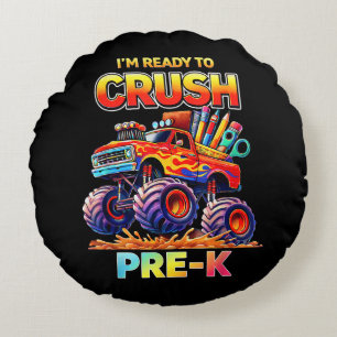 Ready to Crush Pre-K Monster Truck Back to School Round Cushion