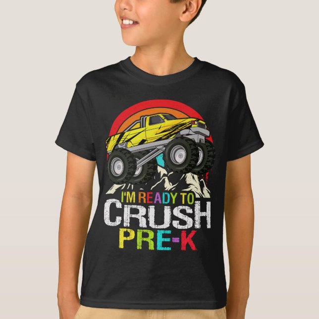 Ready To Crush Pre-k Retro School Monster truck T-Shirt (Front)
