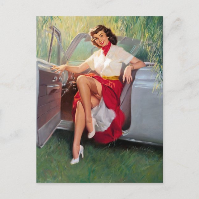 Ready to Drive Pin Up Postcard (Front)