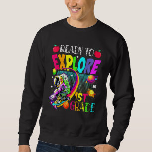 Ready To Explore 1st Grade Skating Astronaut Back  Sweatshirt