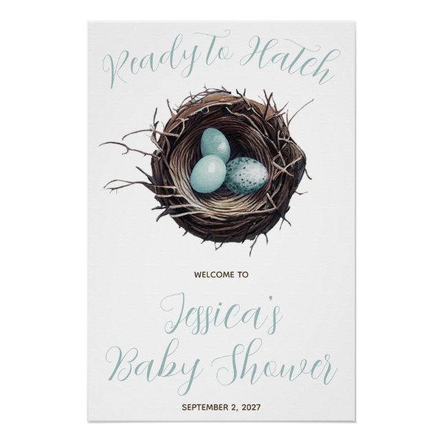 Ready to Hatch, Birds' Nest, Baby Shower Welcome Poster (Front)