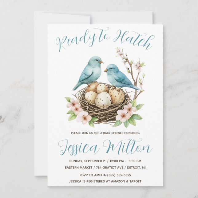 Ready to Hatch, Birds' Nest, Eggs Baby Shower Invitation (Front)
