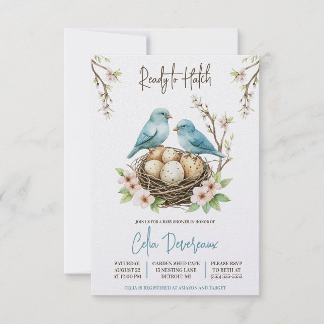 Ready to Hatch!  Cute Nesting Birds Baby Shower Invitation (Front)