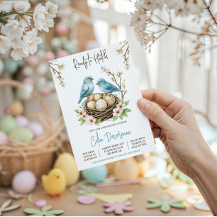 Ready to Hatch! Cute Nesting Birds Baby Shower Invitation