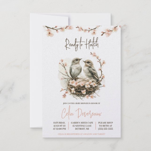 Ready to Hatch!  Cute Nesting Birds Baby Shower Invitation (Front)