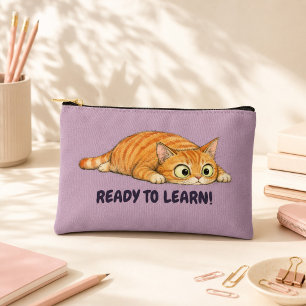 Ready to Learn Funny Orange Cat Mauve Pencil Case Accessory Pouch
