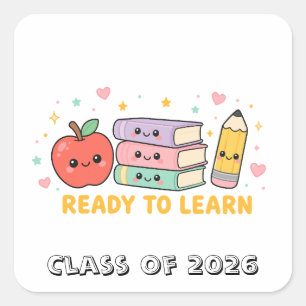 Ready To Learn Kawaii School Apple Square Sticker