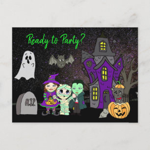 Ready to Party, Halloween Haunted House Invite Postcard