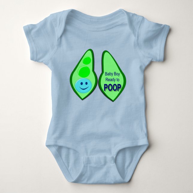 Ready to Poop Baby Boy Blue Pea Baby Bodysuit (Front)