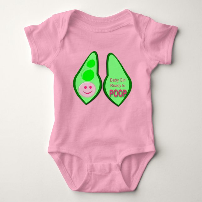 Ready to Poop Baby Girl Pink Pea Baby Bodysuit (Front)