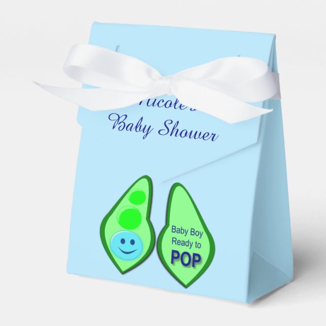 Ready to Pop Baby Boy Blue Pea Baby Shower Custom Favour Box (Front Side)