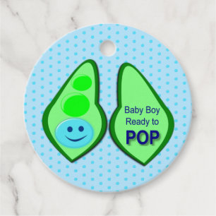 Ready to Pop Baby Boy Blue Pea Baby Shower Custom Favour Tags