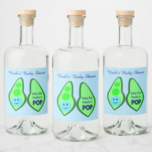 Ready to Pop Baby Boy Blue Pea Baby Shower Custom Liquor Bottle Label