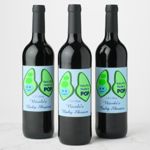 Ready to Pop Baby Boy Blue Pea Baby Shower Custom Wine Label
