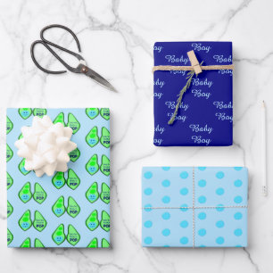 Ready to Pop Baby Boy Blue Pea Baby Shower Custom Wrapping Paper Sheet