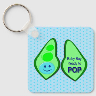Ready to Pop Baby Boy Blue Pea Baby Shower Key Ring