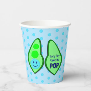 Ready to Pop Baby Boy Blue Pea Baby Shower Paper Cups