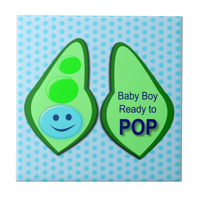 Ready to Pop Baby Boy Blue Pea Ceramic Tile (Front)