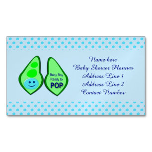 Ready to Pop Baby Boy Blue Pea Custom Magnetic Business Card