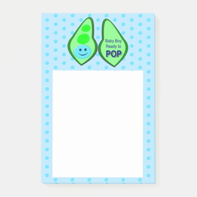 Ready to Pop Baby Boy Blue Pea Post-it Notes (Front)