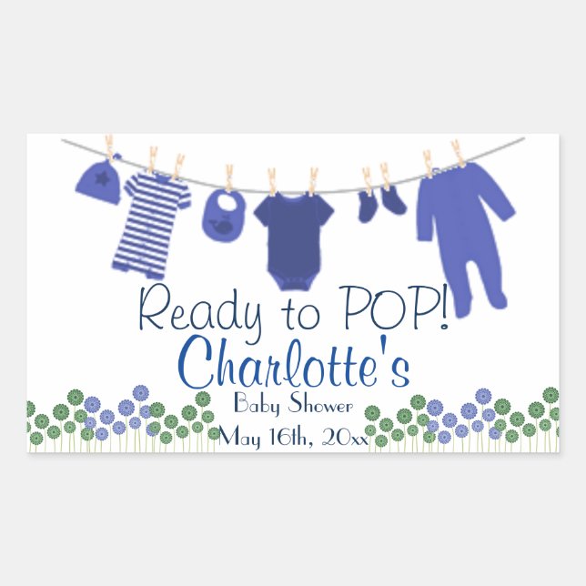 Ready to POP! Baby Clothesline Baby Shower Rectangular Sticker (Front)