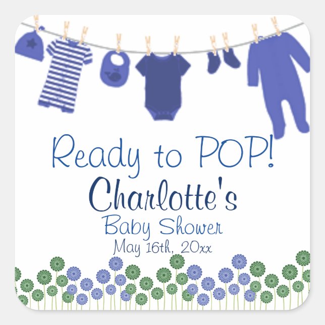 Ready to POP! Baby Clothesline Baby Shower Square Sticker (Front)